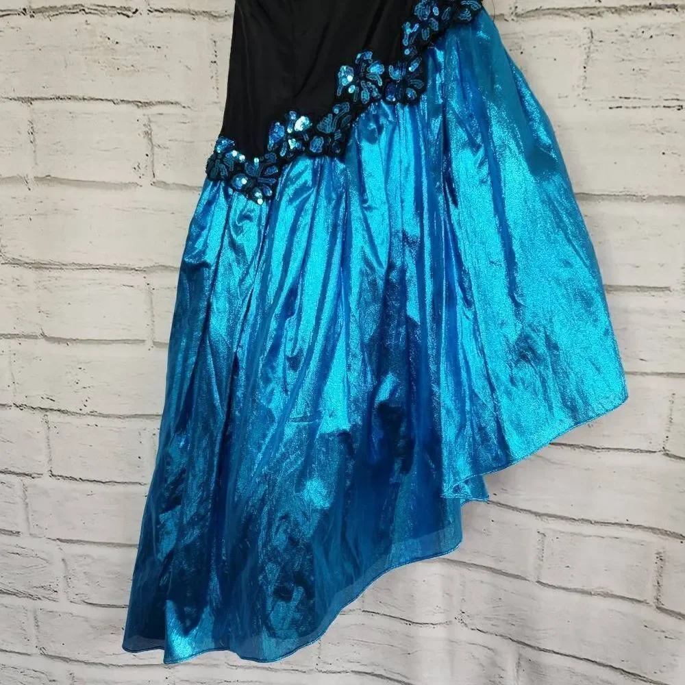 Jessica McClintock Gunne Sax Womens Vintage Blue Sequined Black Dress Size 5